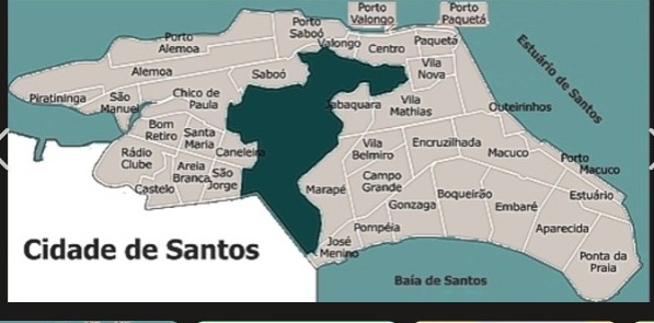 Mapa de Santos com bairros atendidos pela Exponencial Pinturas